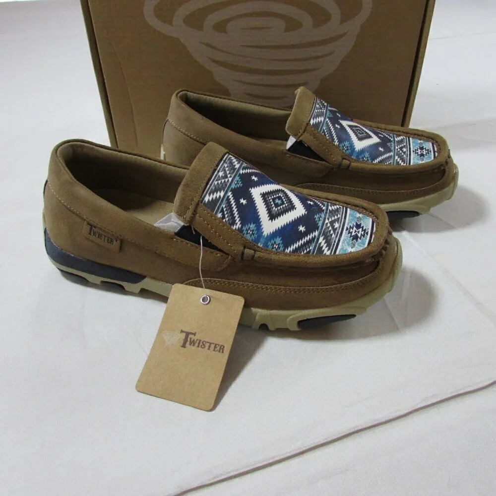 Twister M&F Western Youth Kid's Casual Aztec Moccasin Shoe - Navy/Tan